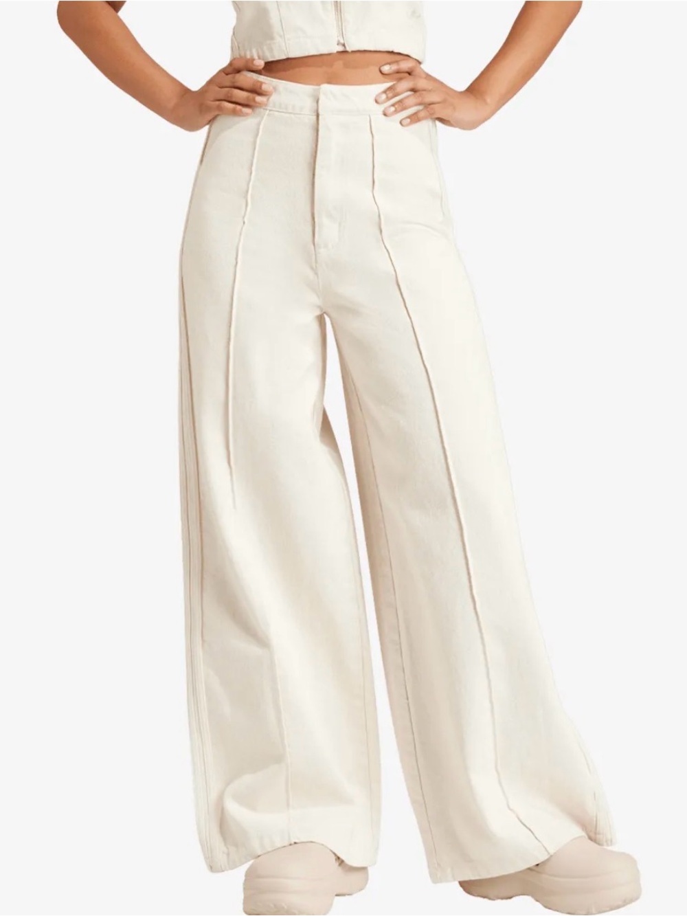 RARE! ADIDAS MONTREAL JEANS /Sz. 24/ $110msrp
 Cream Wide-Leg High-Waist Pants